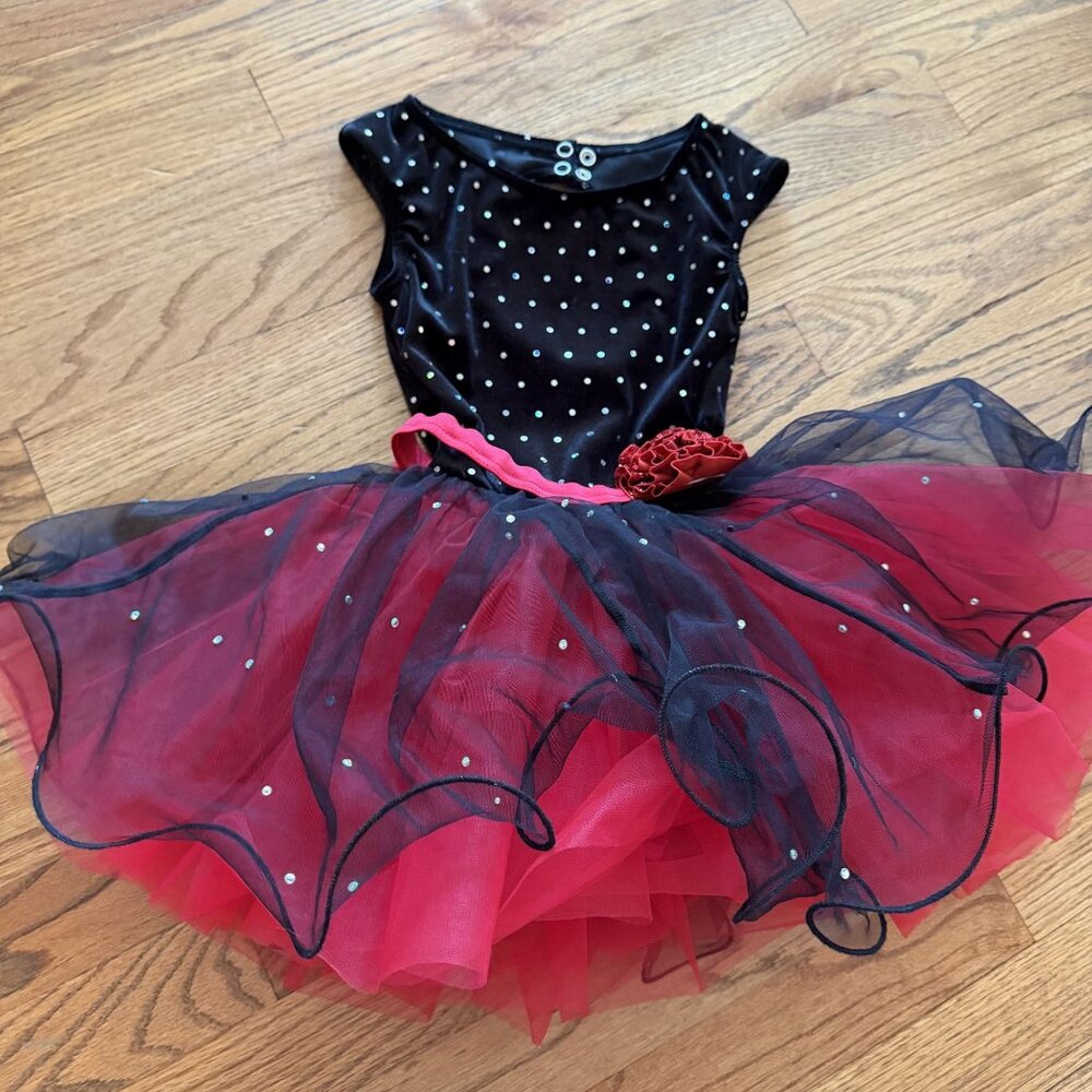 WEISSMAN SMALL CHILD RED BLACK COMPETITION DANCE COSTUME 11803 JAZZ TAP MUSICAL